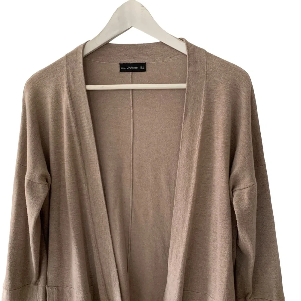 Zara Knit Lightweight Tan Brown Cardigan Women’s Medium With Pockets - Picture 3 of 10